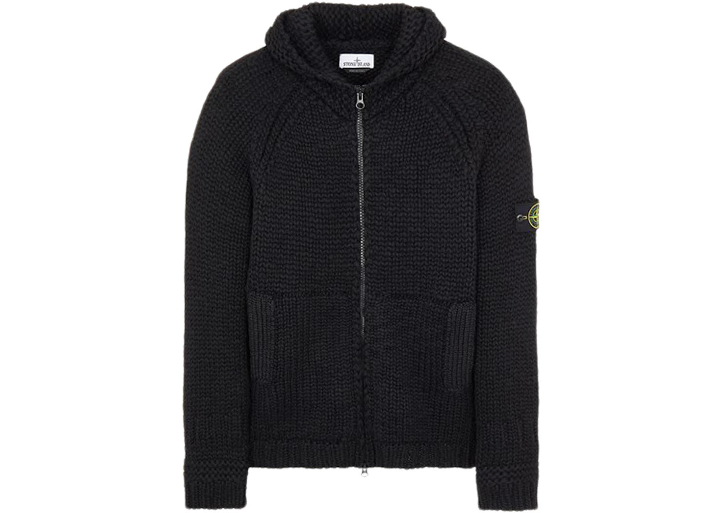 Stone Island 544D4 Handmade Feel Knitted Hooded Sweater Black