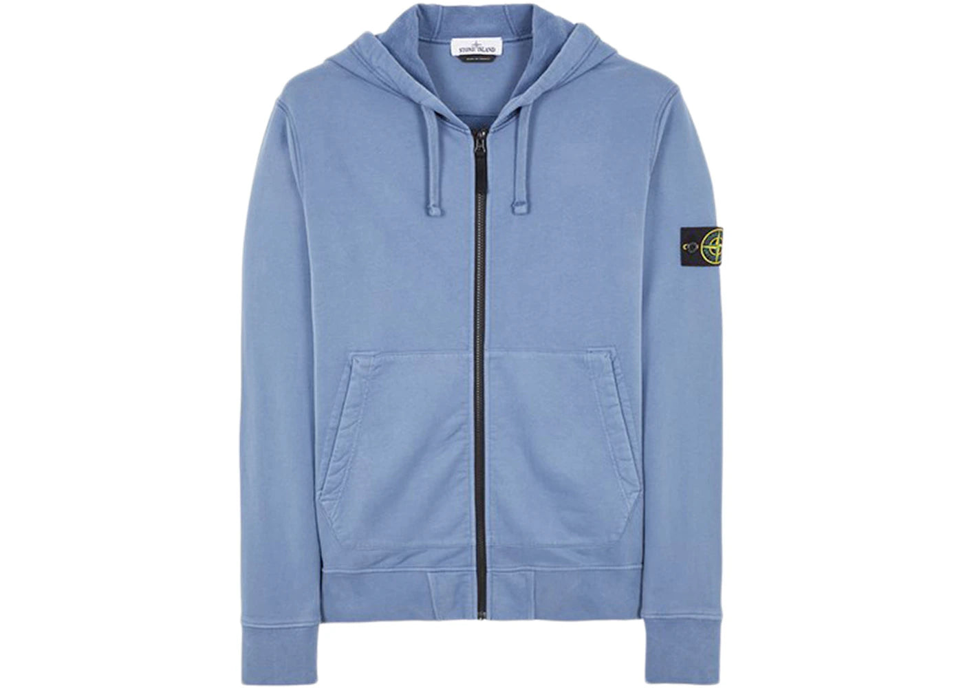 Stone Island 64220 Brushed Cotton Fleece Zip Up Hooded Sweatshirt Avio Blue