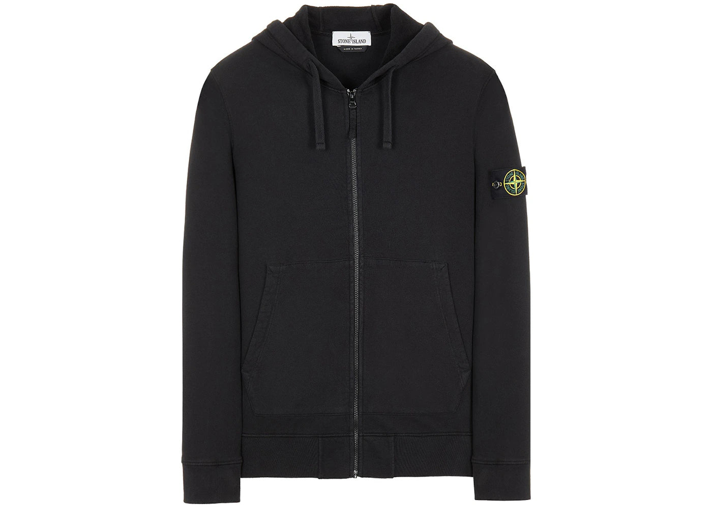 Stone Island 64220 Brushed Cotton Fleece Zip Up Hooded Sweatshirt Black