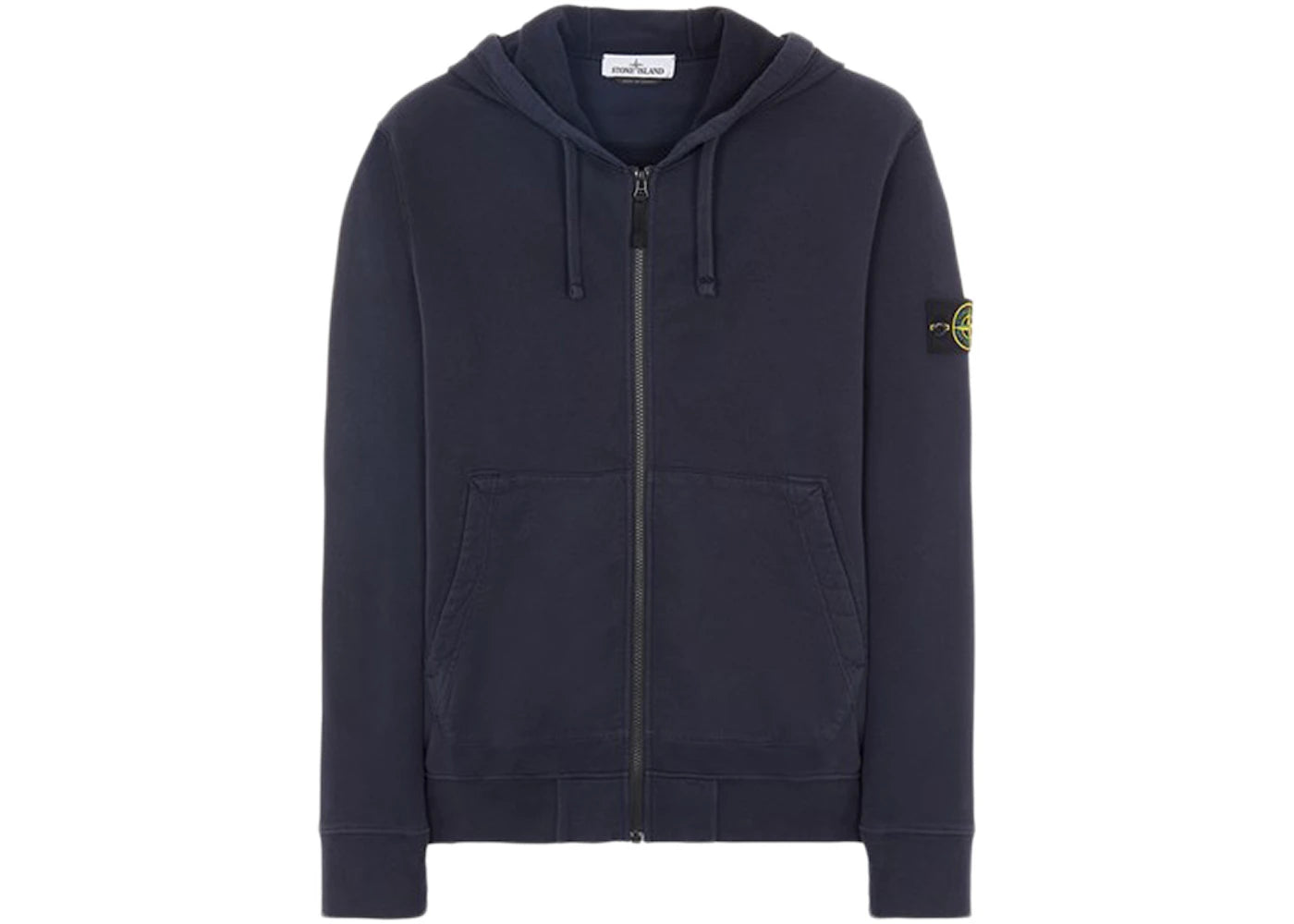 Stone Island 64220 Brushed Cotton Fleece Zip Up Hooded Sweatshirt Blue
