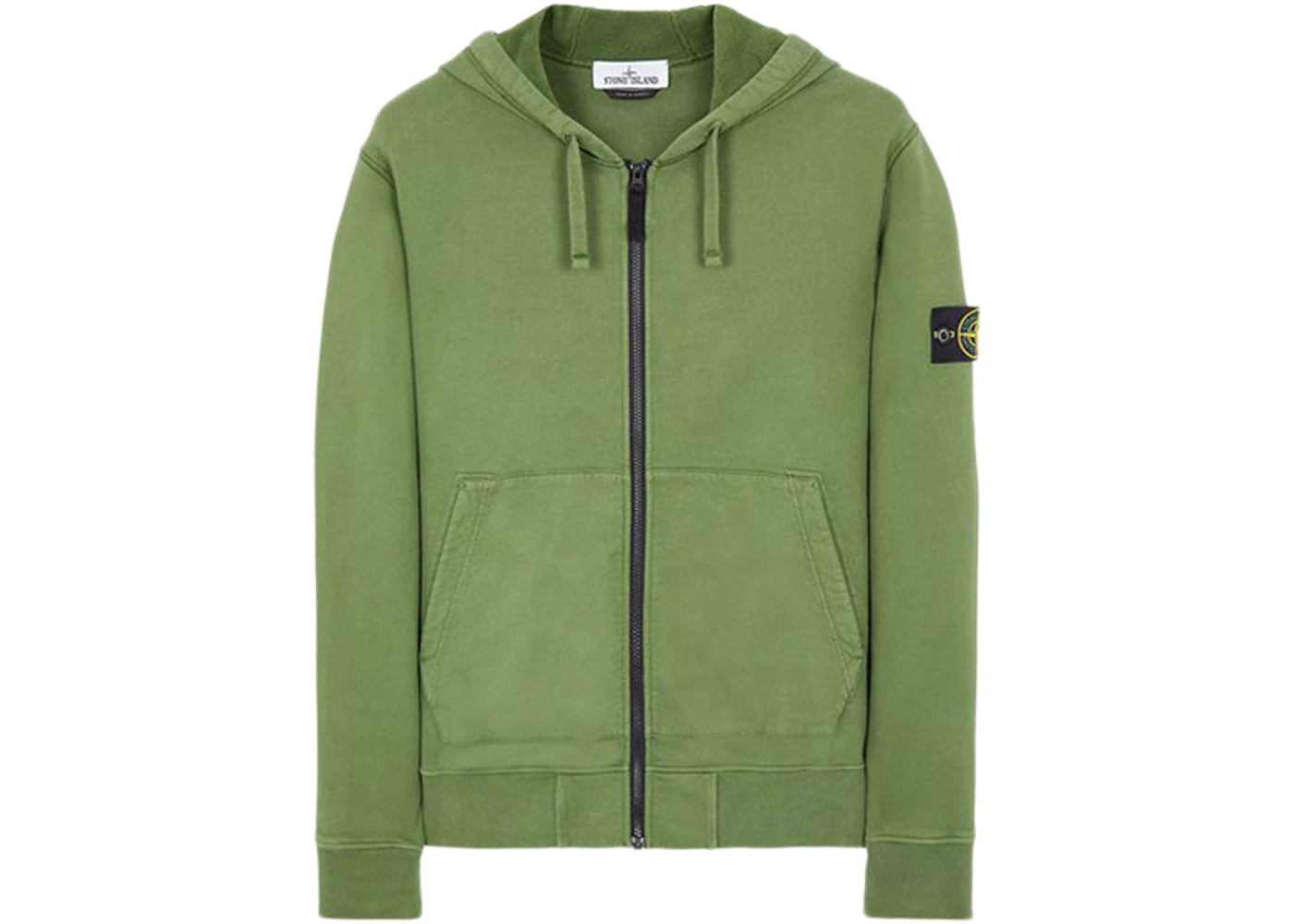 Stone Island 64220 Brushed Cotton Fleece Zip Up Hooded Sweatshirt Olive Green