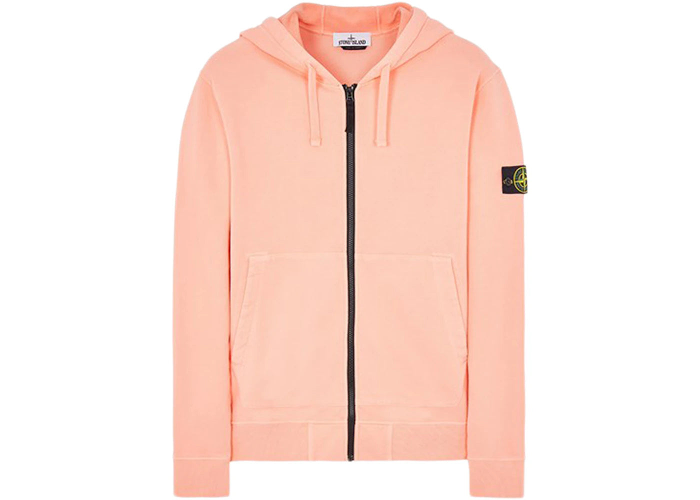 Stone Island 64220 Brushed Cotton Fleece Zip Up Hooded Sweatshirt Peach