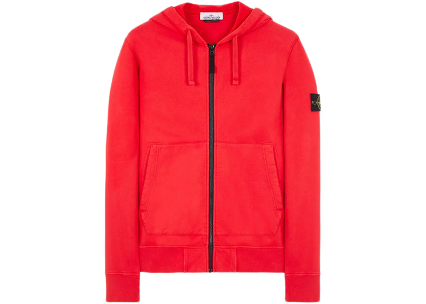 Stone Island 64220 Brushed Cotton Fleece Zip Up Hooded Sweatshirt Red