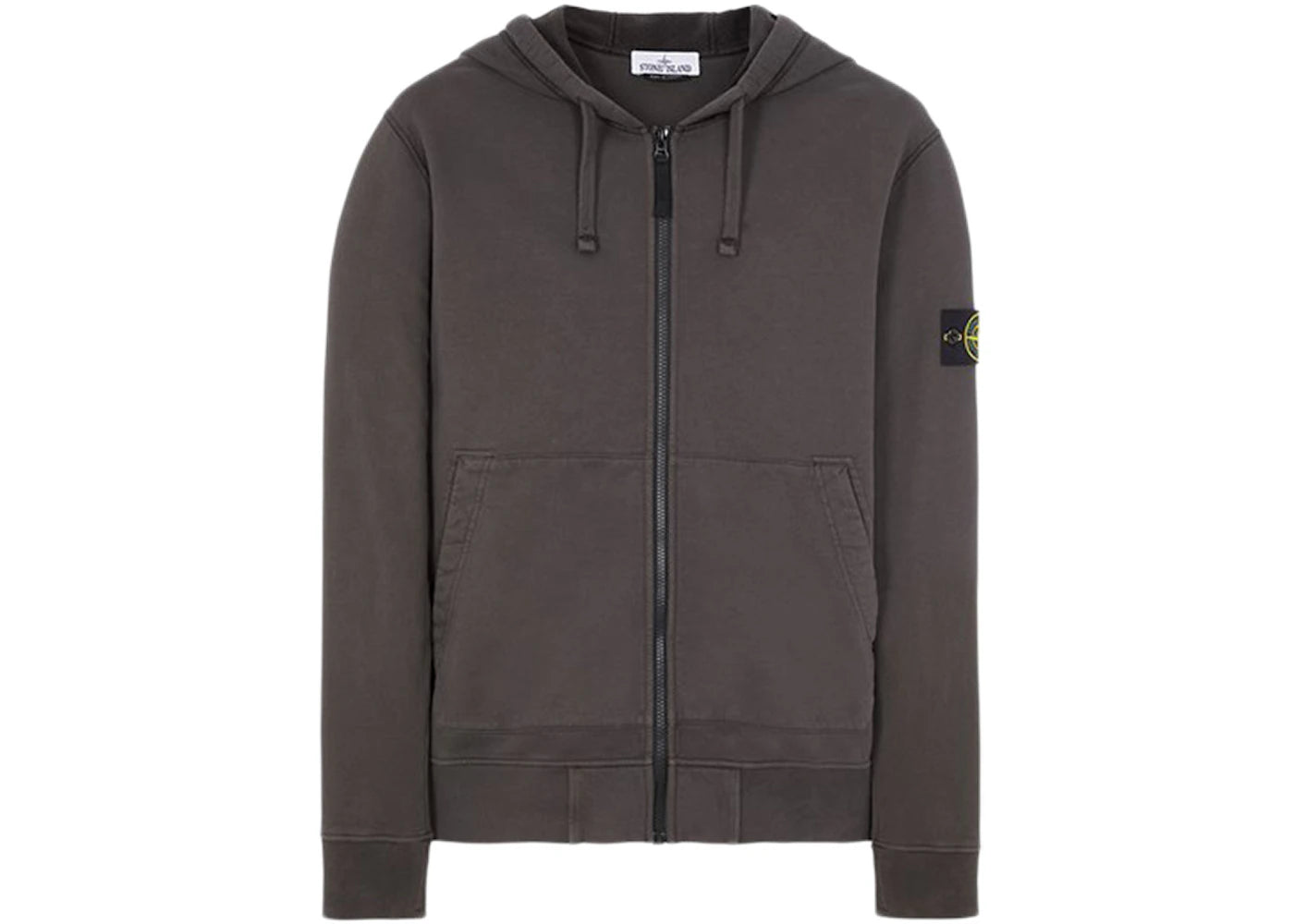 Stone Island 64220 Brushed Cotton Fleece Zip Up Hooded Sweatshirt Steel Grey