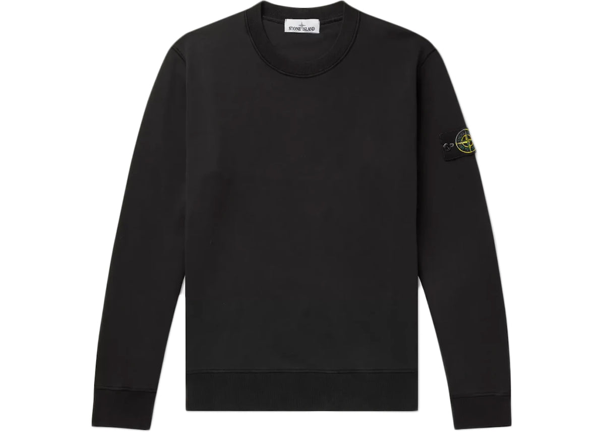 Stone Island Logo Appliquéd Mélange Cotton Jersey Sweatshirt Black