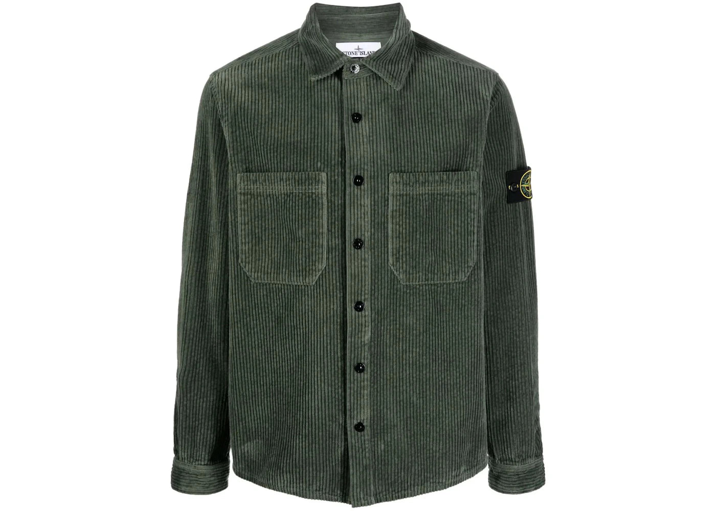 Stone Island Logo Patch Canvas Overshirt Sage