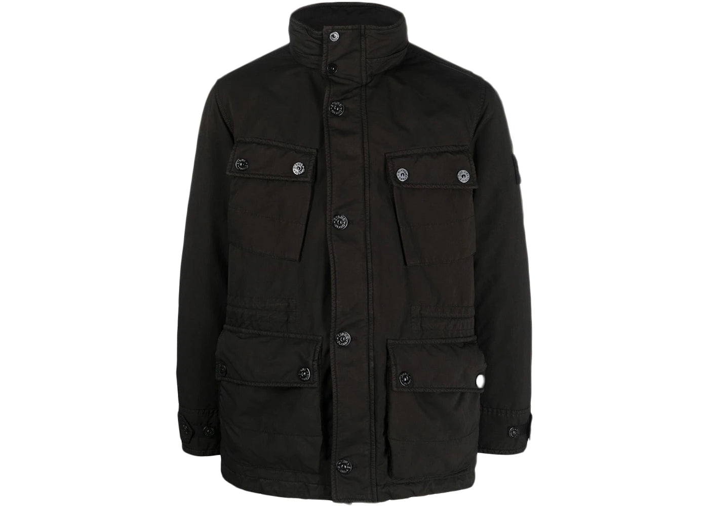 Stone Island Logo-Patch Funnel Neck Coat Jet Black