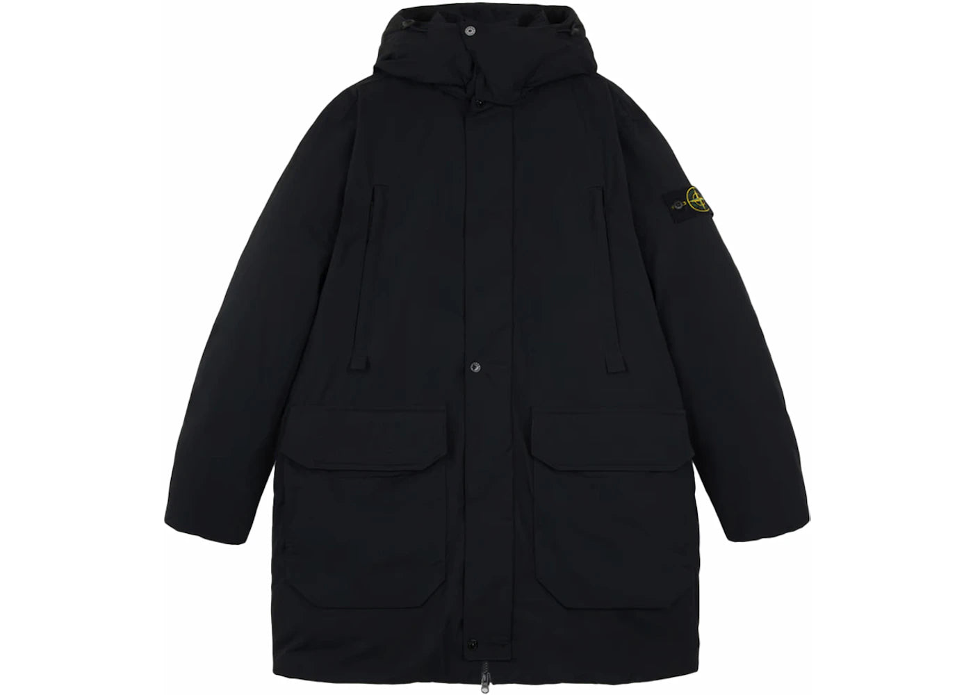 Stone Island Polyester Micro Twill Long Down Parka Jacket Black