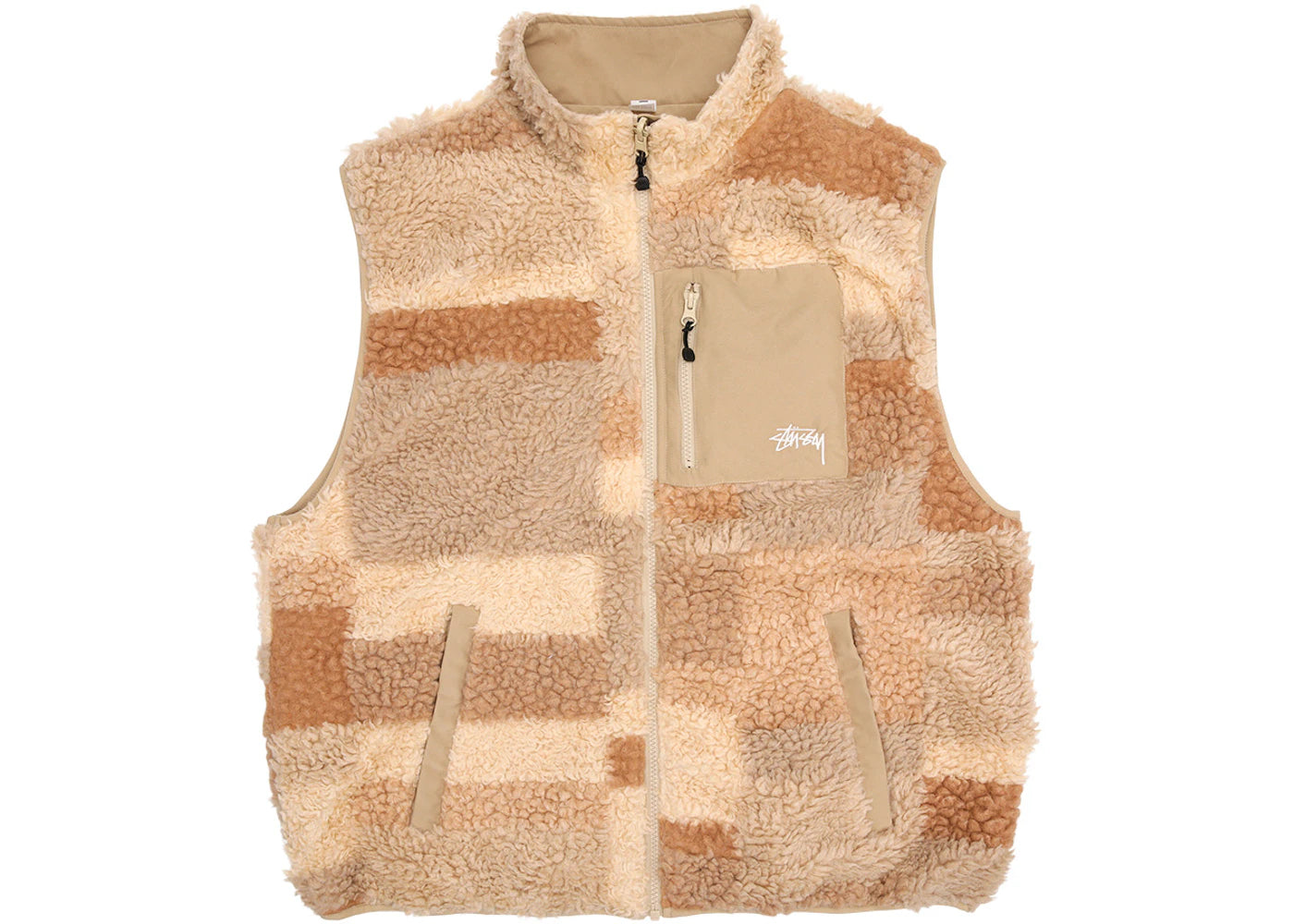Stussy Colorblock Reversible Mixed Sherpa Vest Khaki