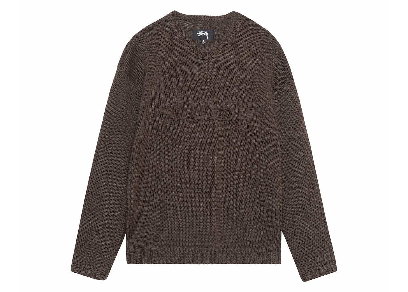 Stussy Embroidered V-Neck Logo Sweater Brown