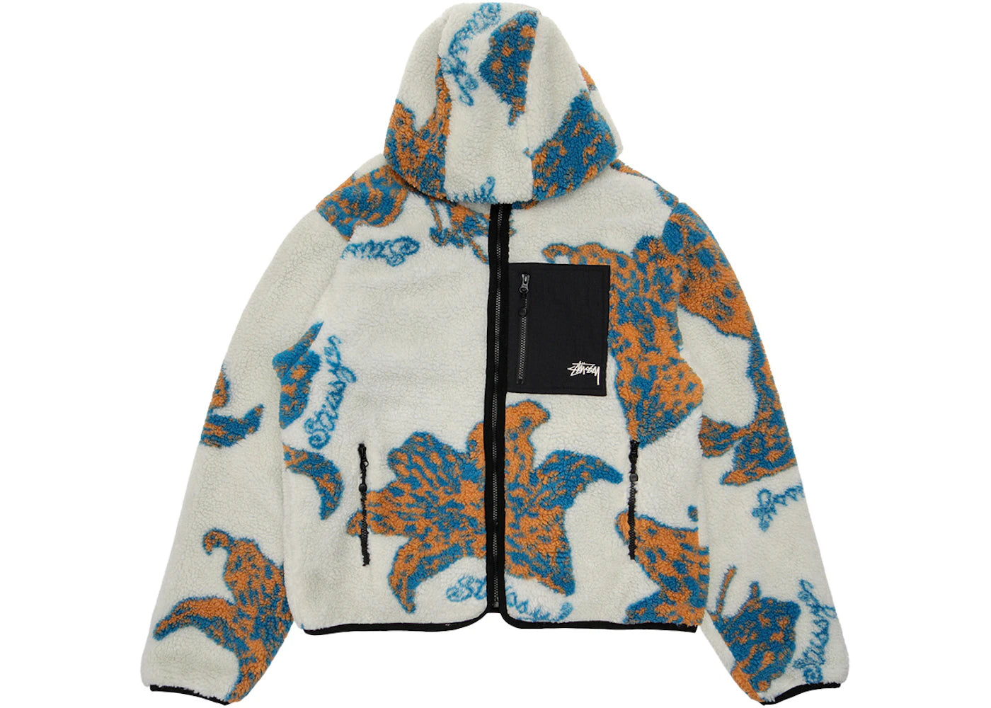 Stussy Floral Sherpa Hooded Jacket Bone