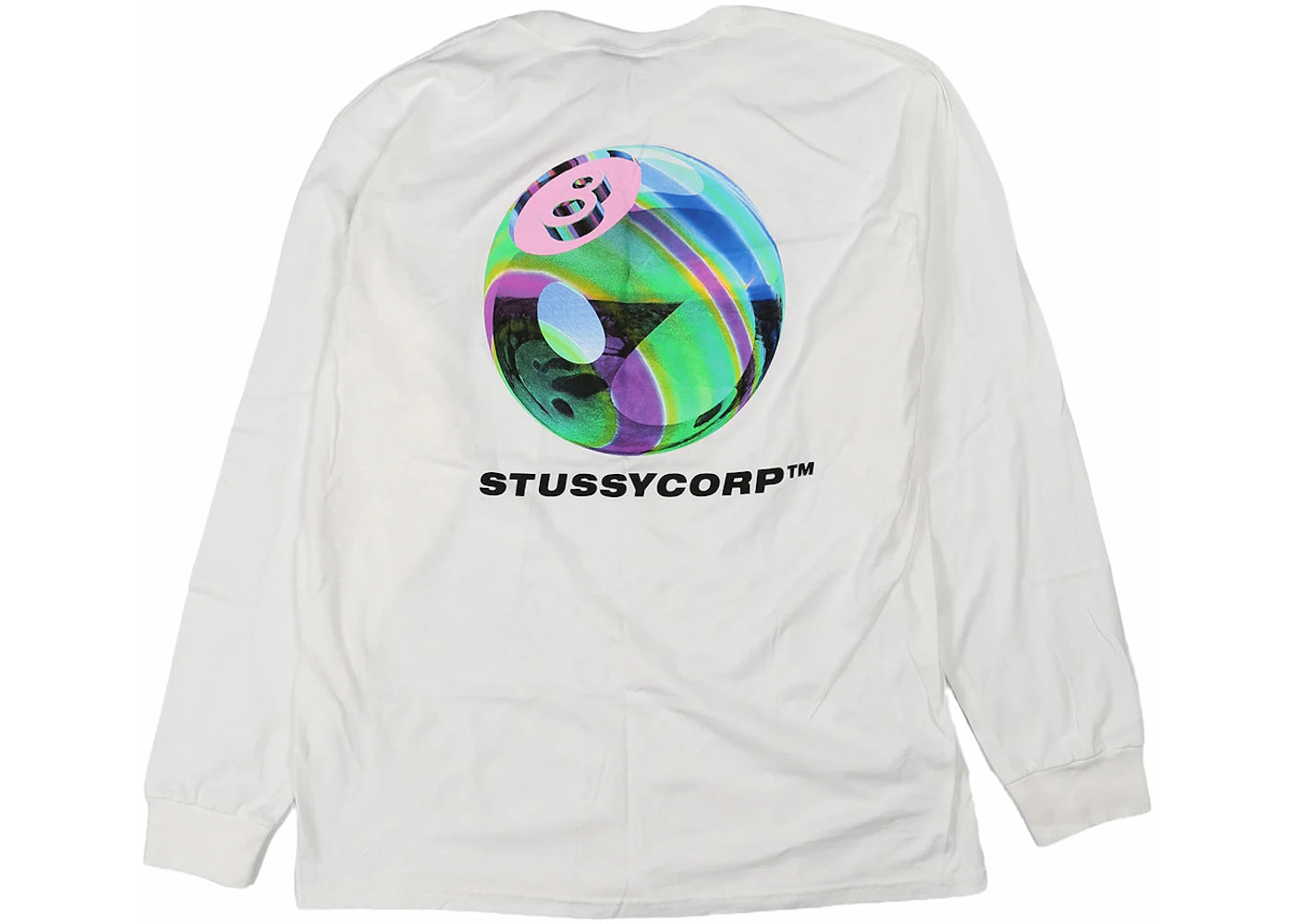 Stussy Iridescent 8 Ball L/S Tee White