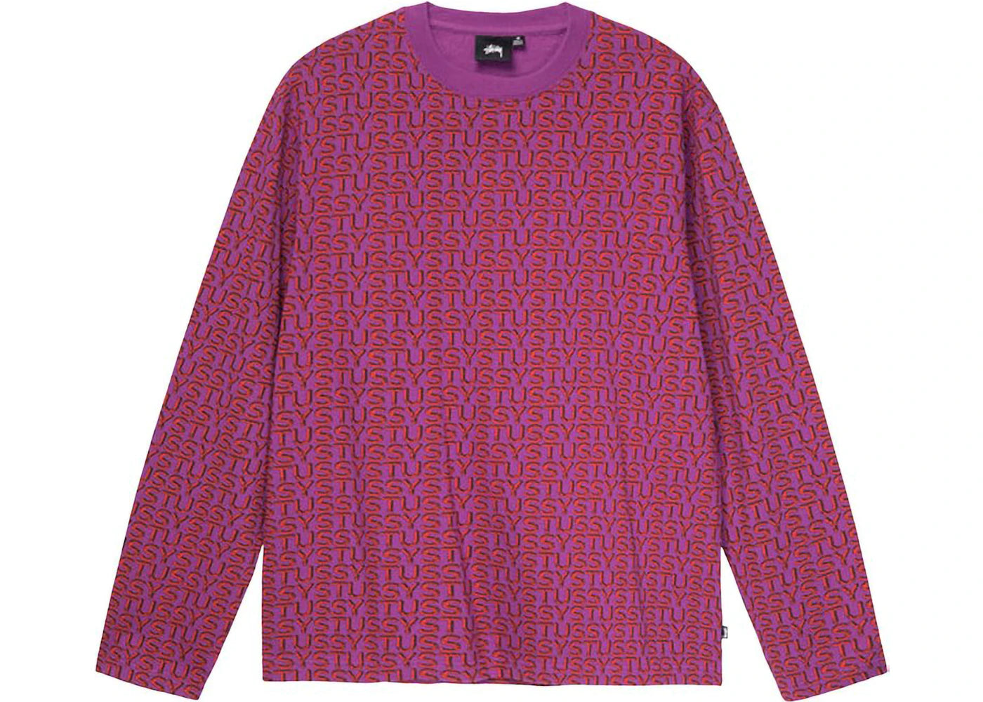 Stussy Letter Stripe Long-Sleeve Crew Top Berry
