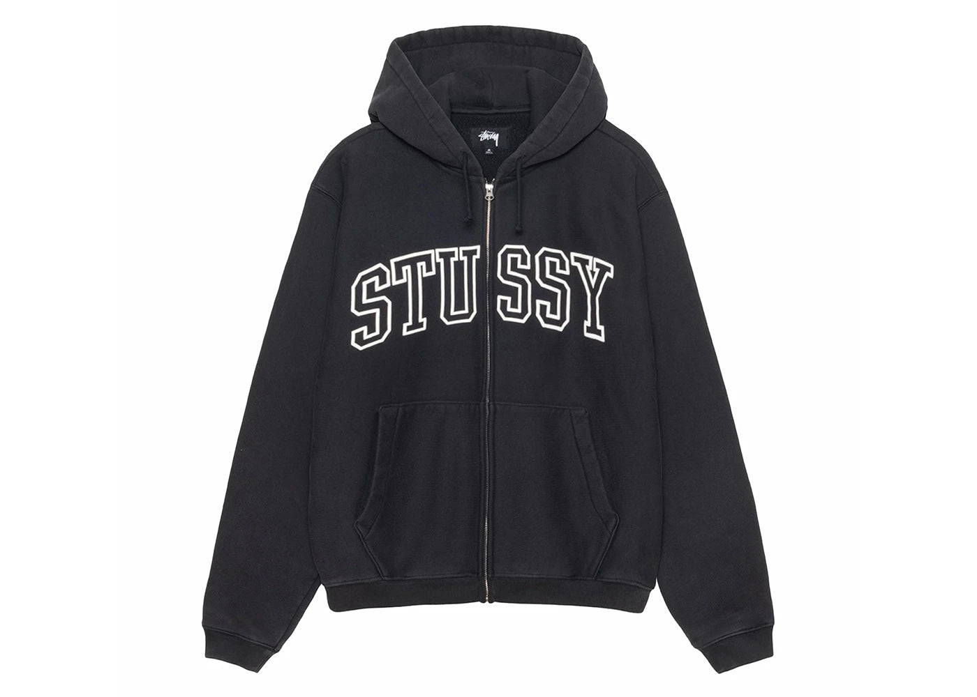 Stussy Outline Zip Hoodie Washed Black