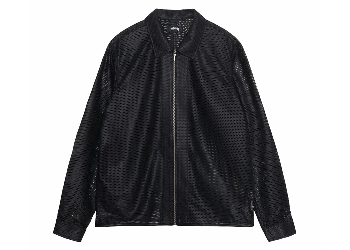 Stussy Perforated Leather Zip Shirt Black