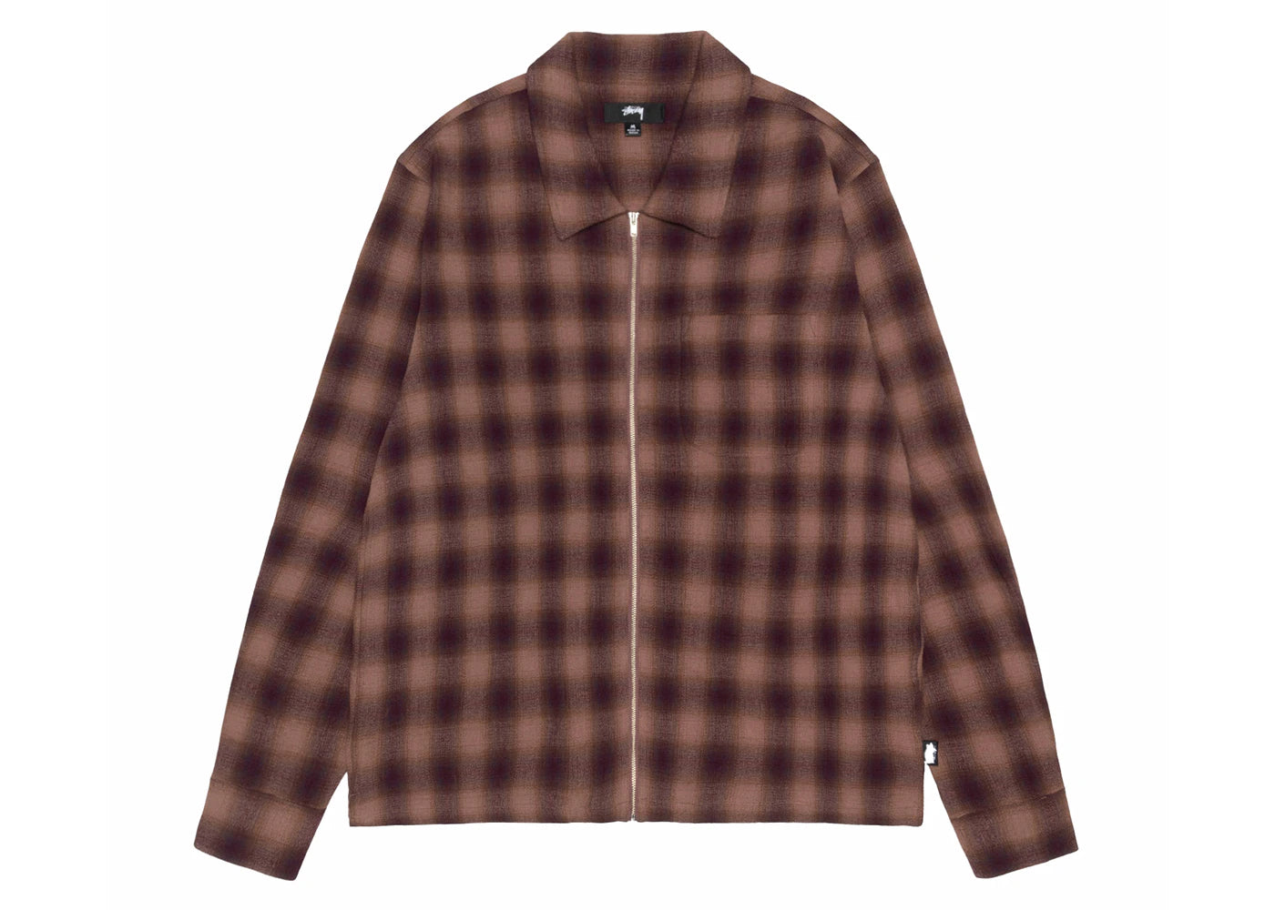 Stussy Plaid Twisted Yarn Zip Shirt Brown