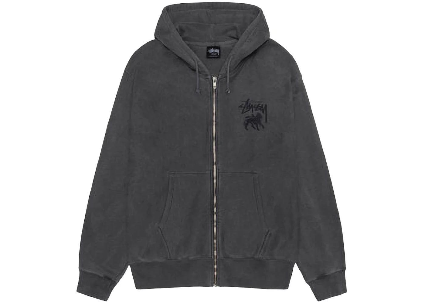 Stussy Rasta Lion Zip Pigment Dyed Hoodie Black