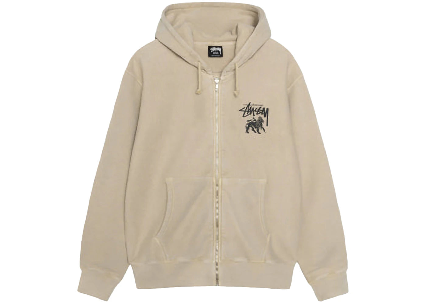 Stussy Rasta Lion Zip Pigment Dyed Hoodie Khaki