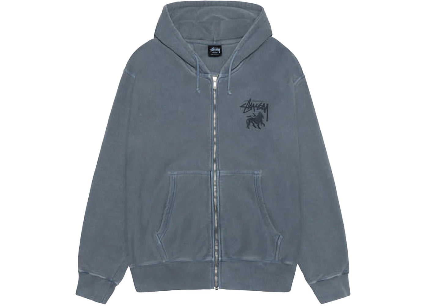 Stussy Rasta Lion Zip Pigment Dyed Hoodie Navy