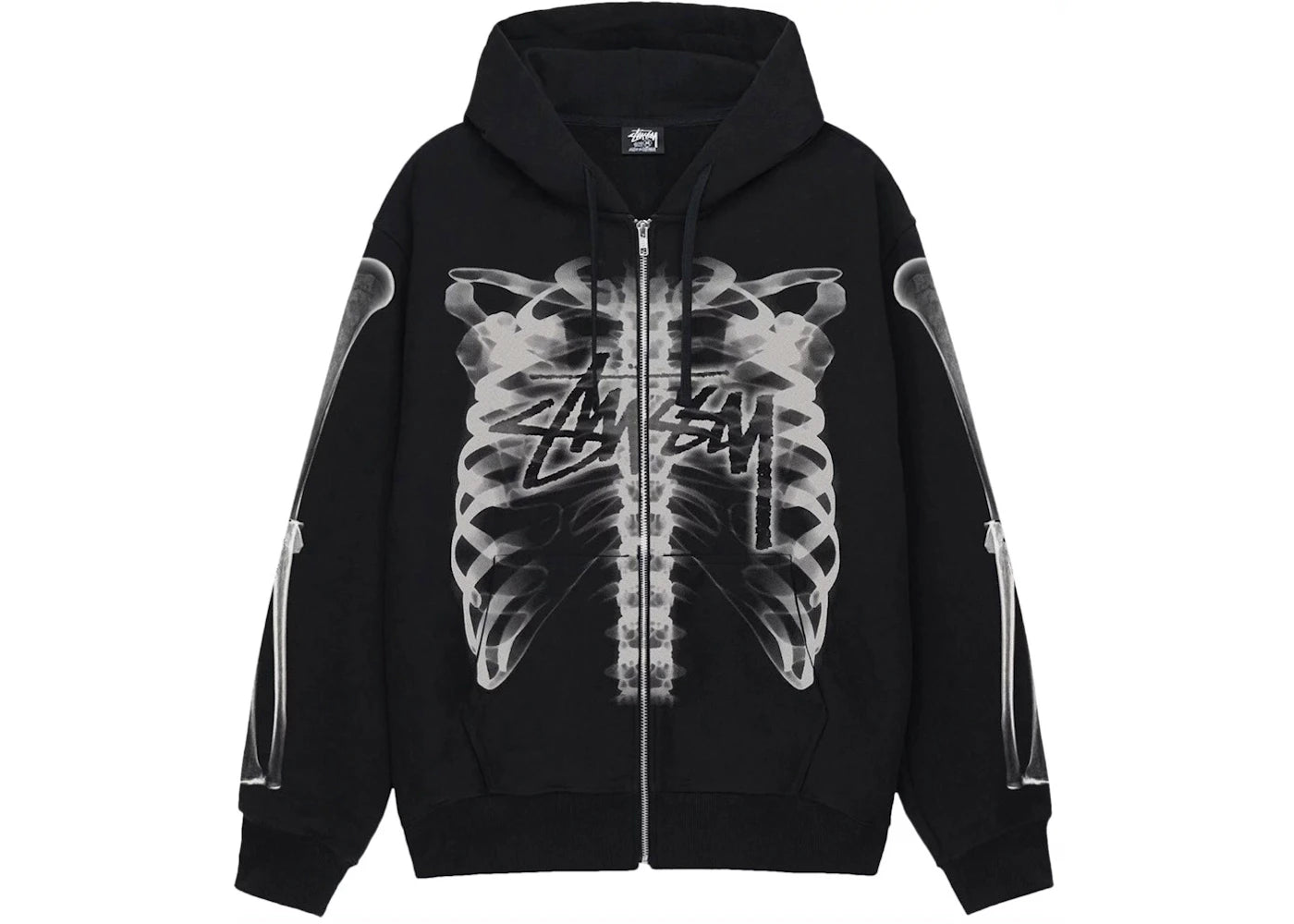Stussy Rib Cage Zip Hoodie Black/White