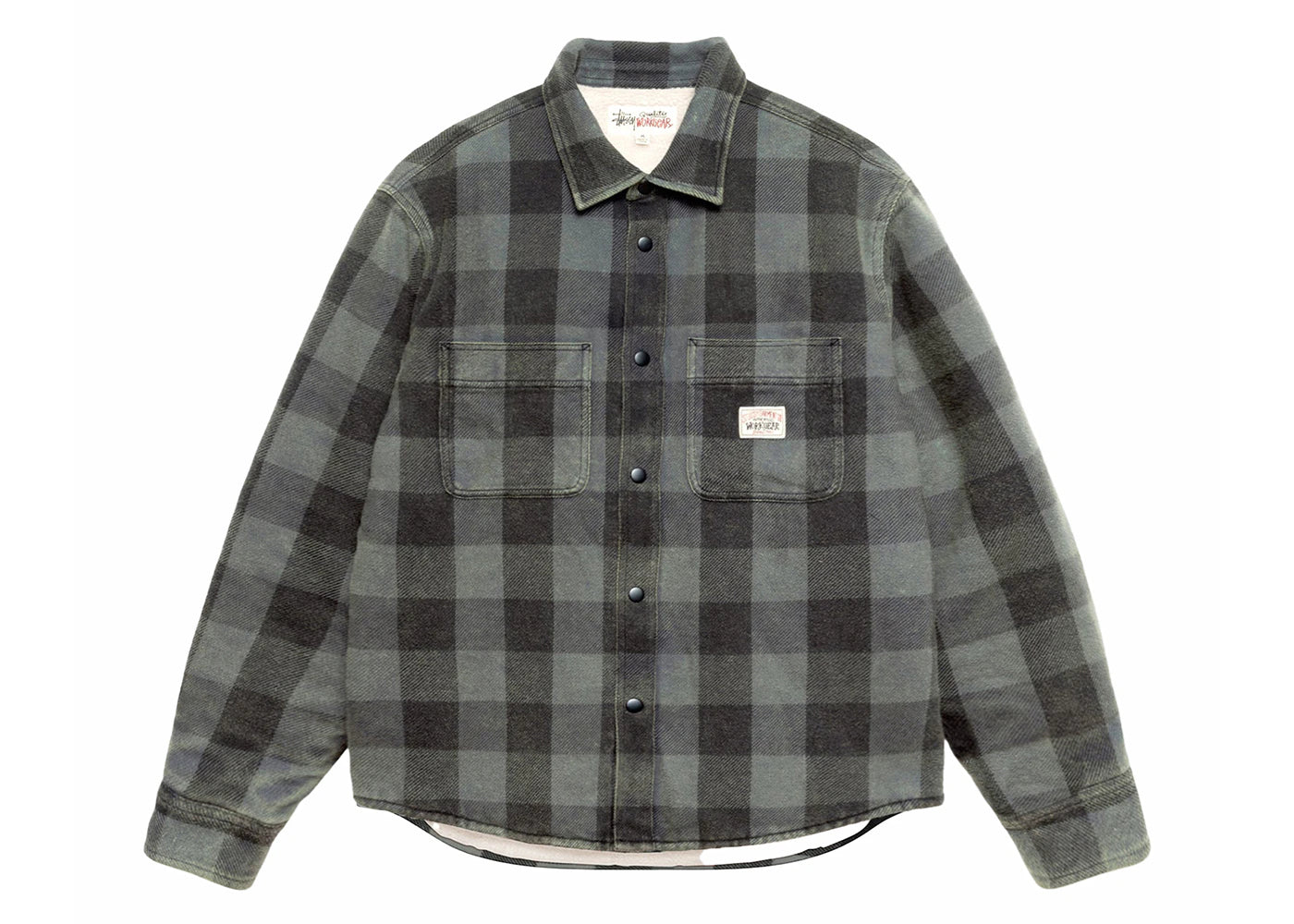 Stussy Sherpa Lined Buffalo Plaid Shirt Grey