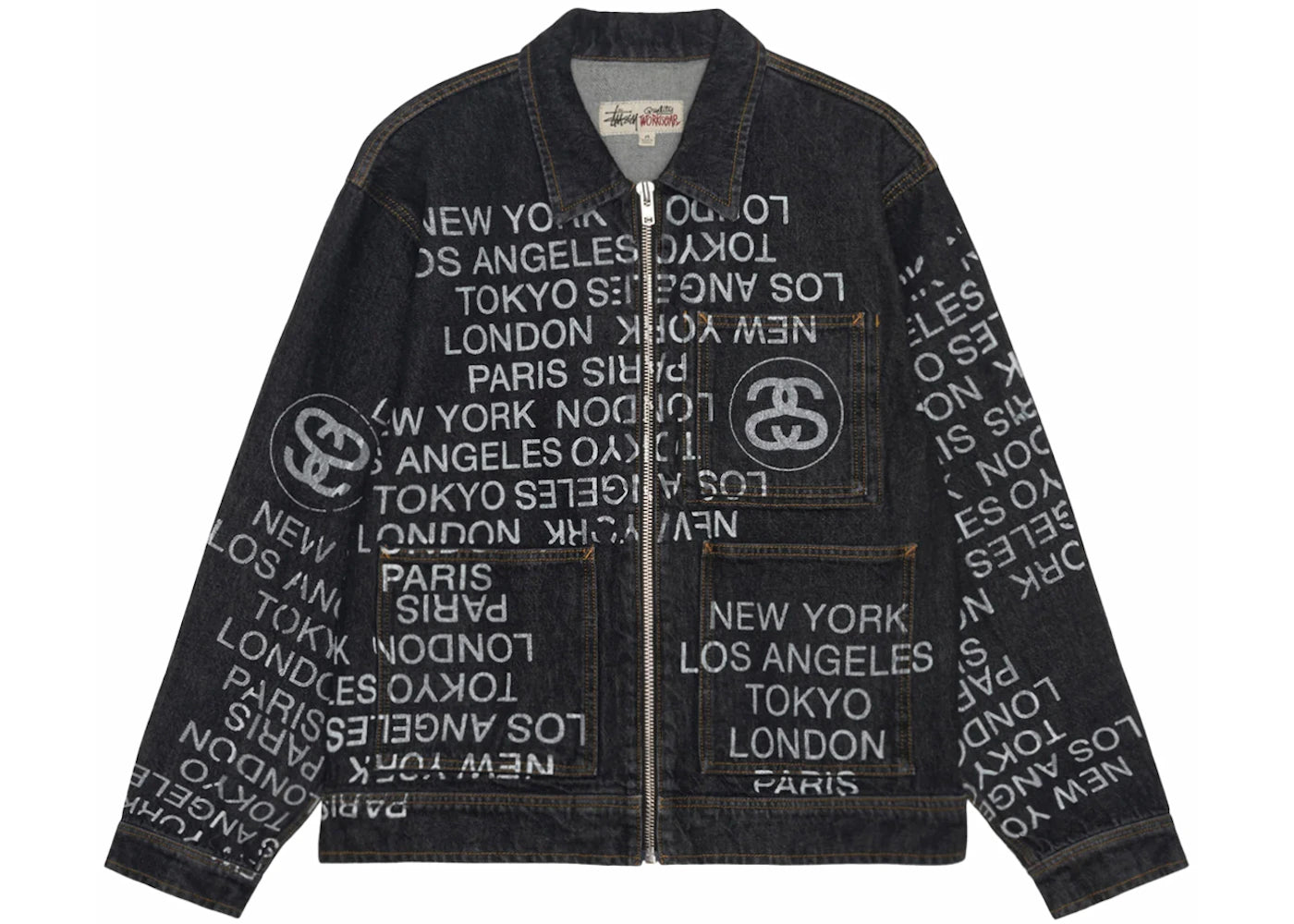 Stussy Zip Work Denim City Link Jacket Washed Black