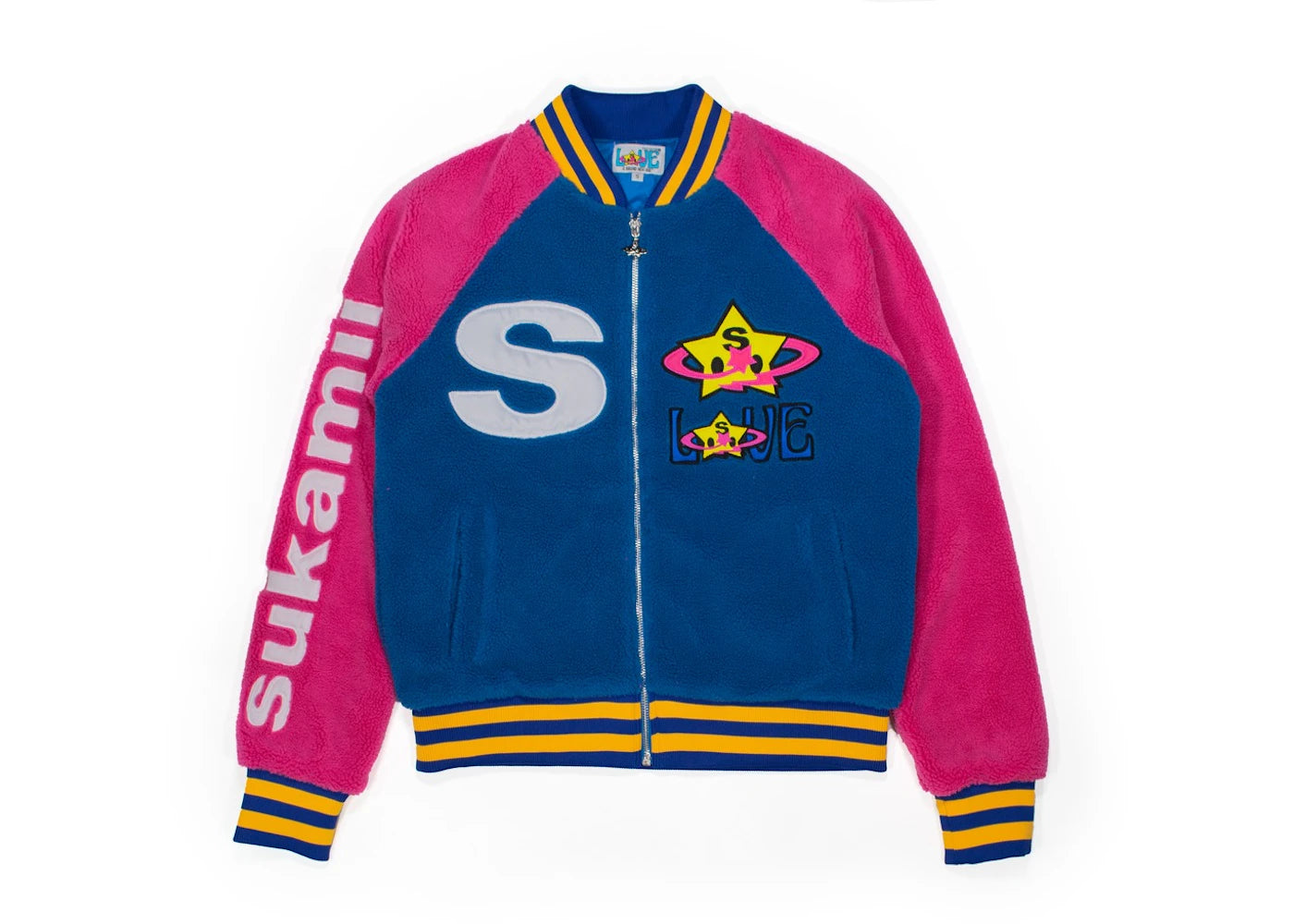Sukamii Love Sherpa Bomber Jacket Blue/Pink