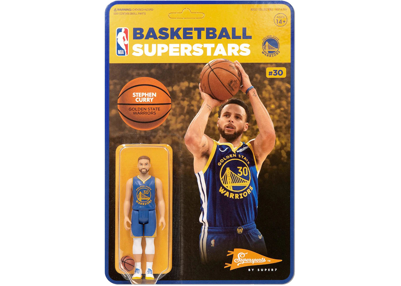 Super7 NBA Basketball Superstars Stephen Curry Action Figure Blue