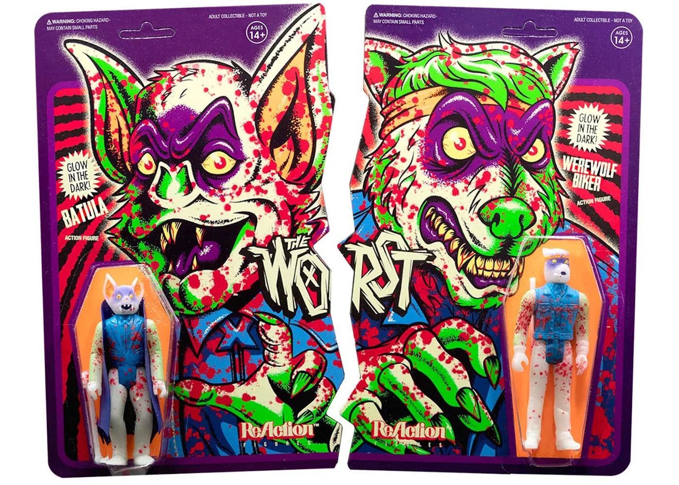 Super7 Reaction Figure The Worst Friday The 13th Werewolf Biker and Batula Action Figure Set GID