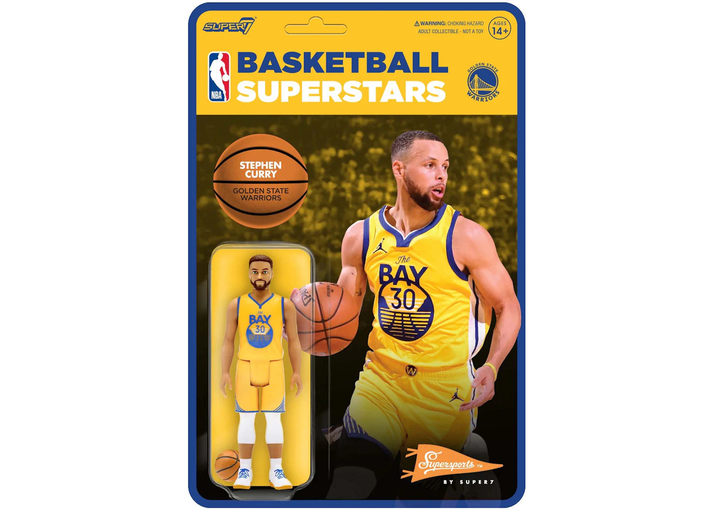 Super7 Supersports NBA Golden State Warriors Stephhen Curry Action Figure Yellow