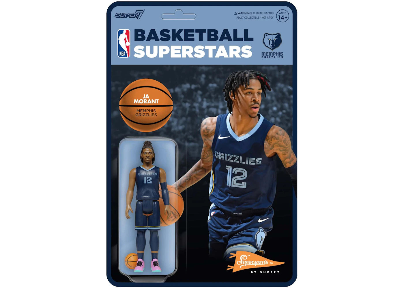 Super7 Supersports NBA Memphis Grizzlies Ja Morant Action Figure Blue