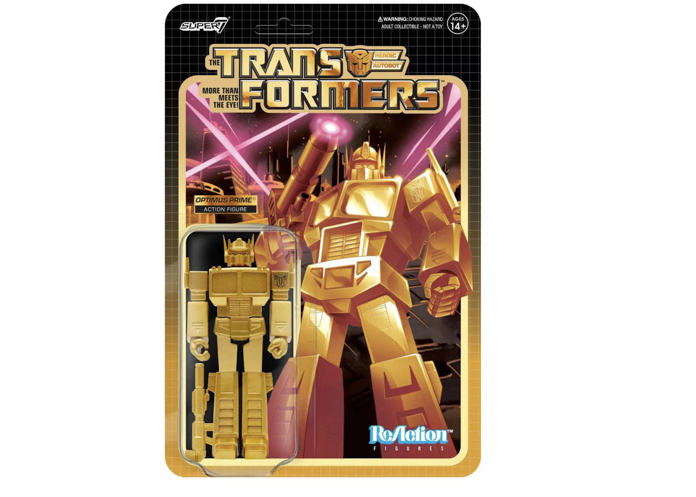 Super7 Transformers Super7 Optimus Prime (Exclusive Golden Lagoon) Reaction Figure W1 Action Figure