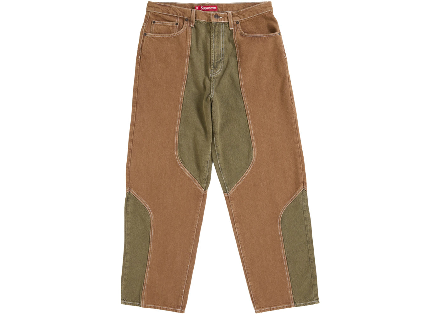 Supreme 2-Tone Paneled Baggy Jean Brown