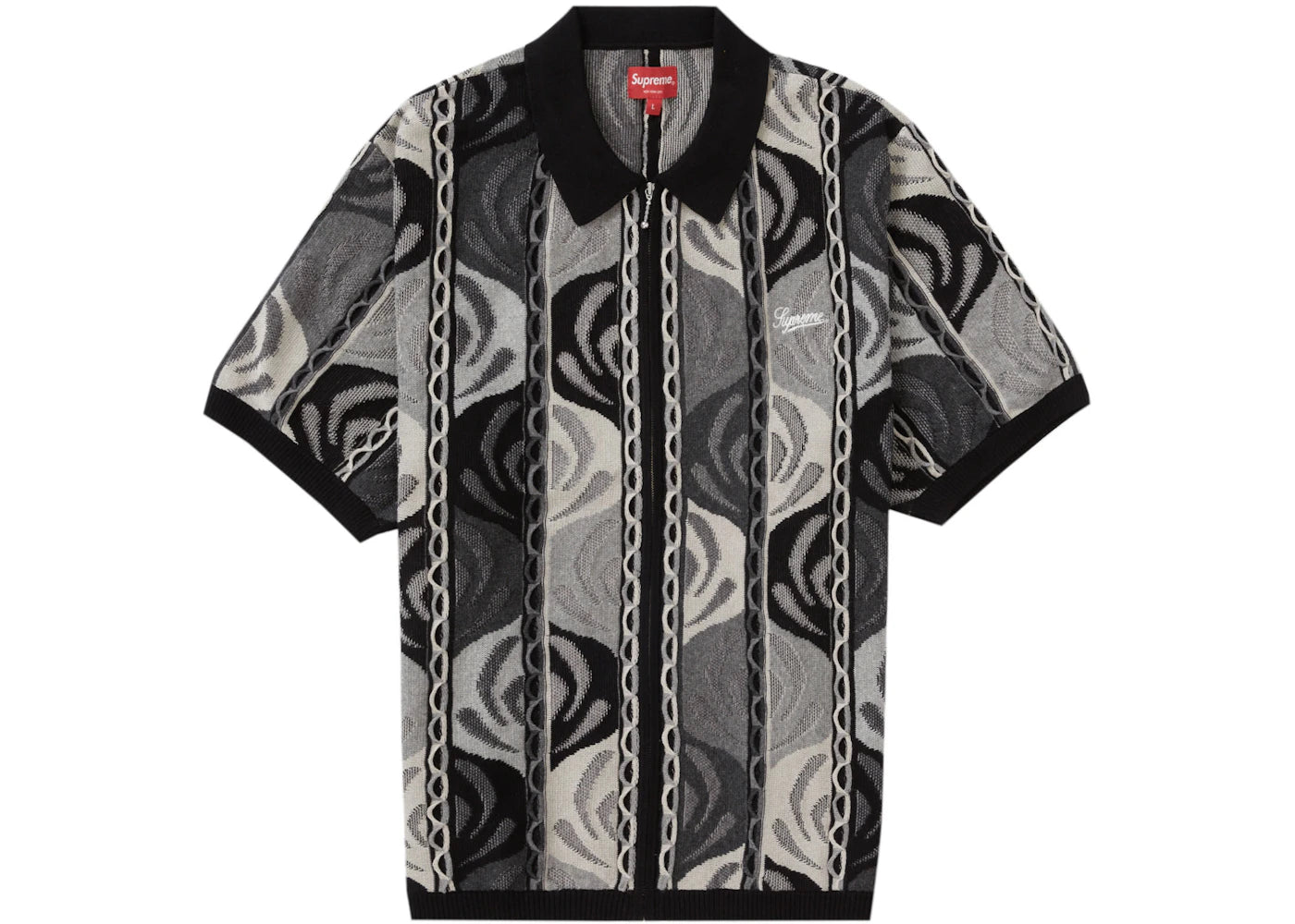 Supreme Abstract Textured Zip Up Polo Black