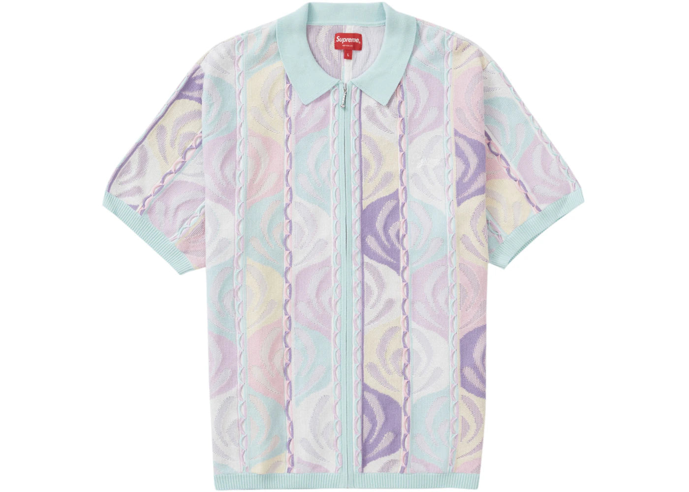 Supreme Abstract Textured Zip Up Polo Pale Blue