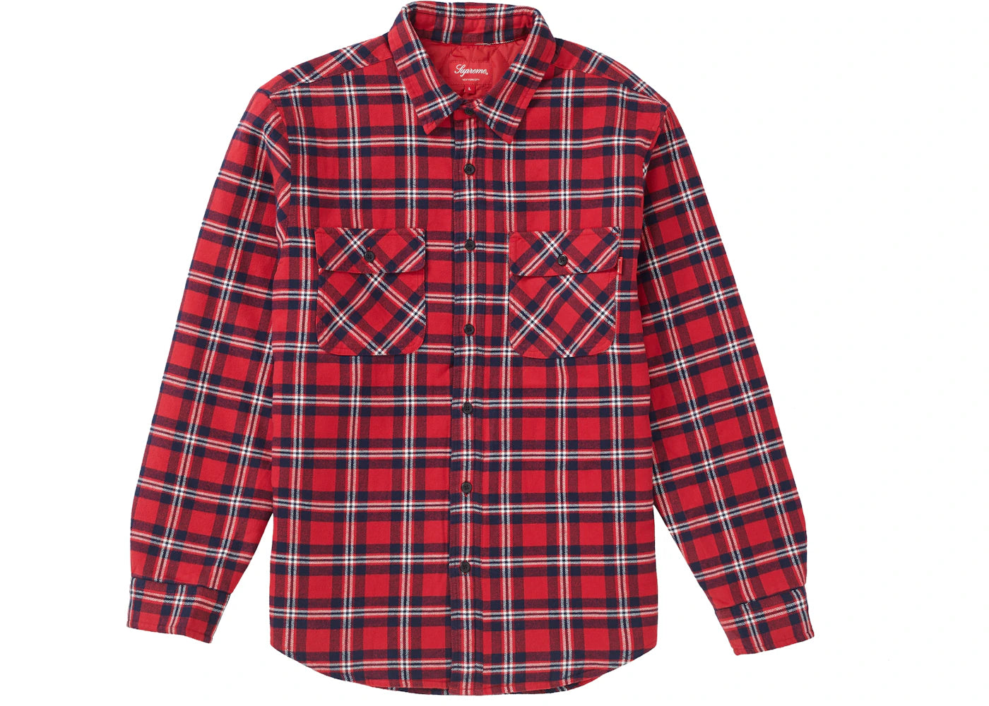 Supreme Arc Logo Quilted Flannel Shirt Red