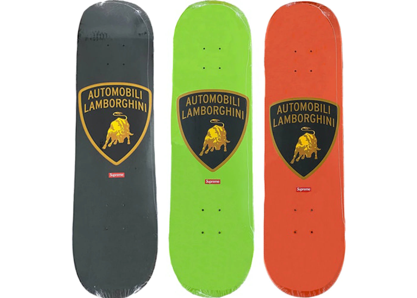 Supreme Automobili Lamborghini Skateboard Deck Black/Lime/Orange Set