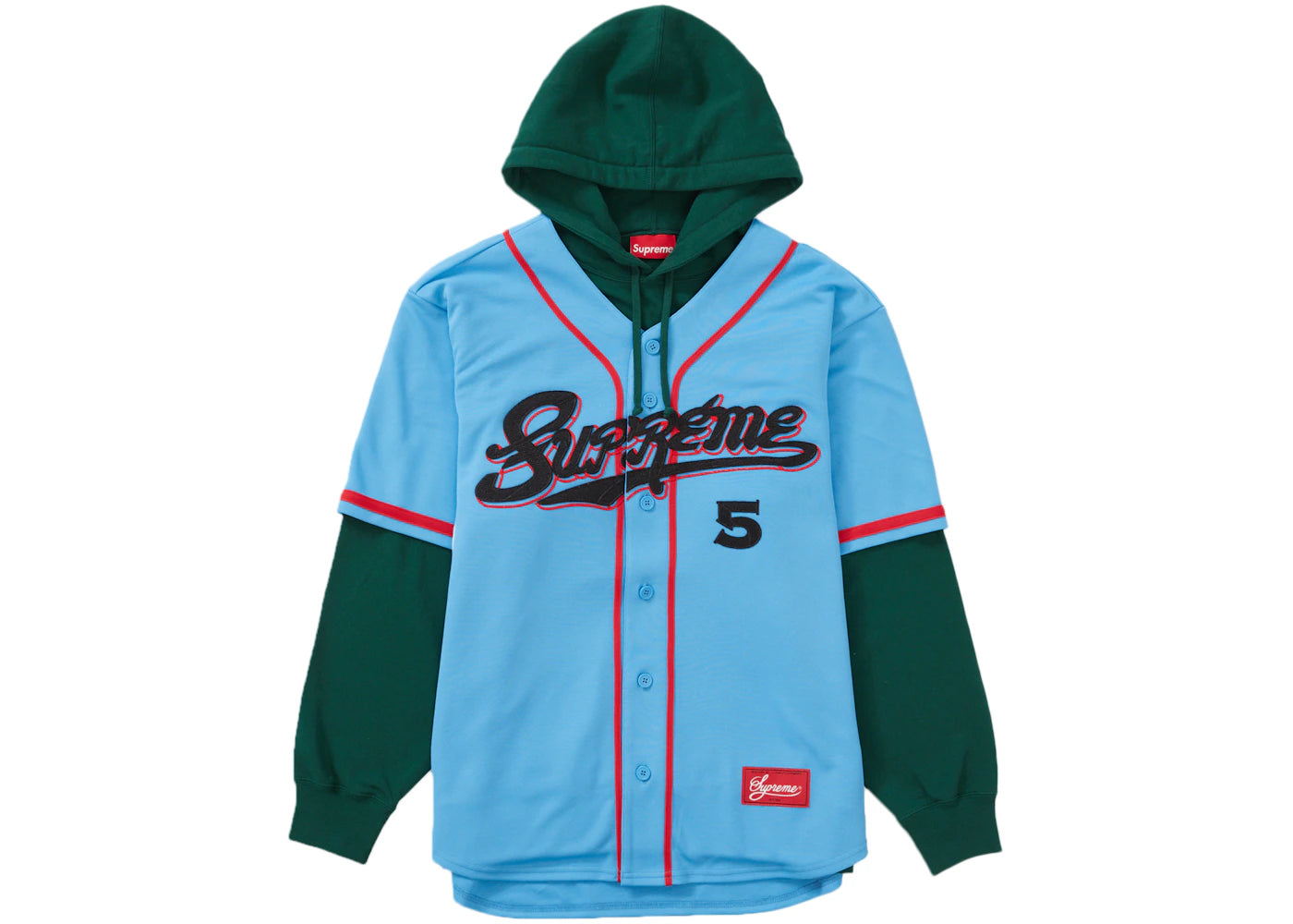 Supreme Baseball Jersey Hooded Sweatshirt Light Blue