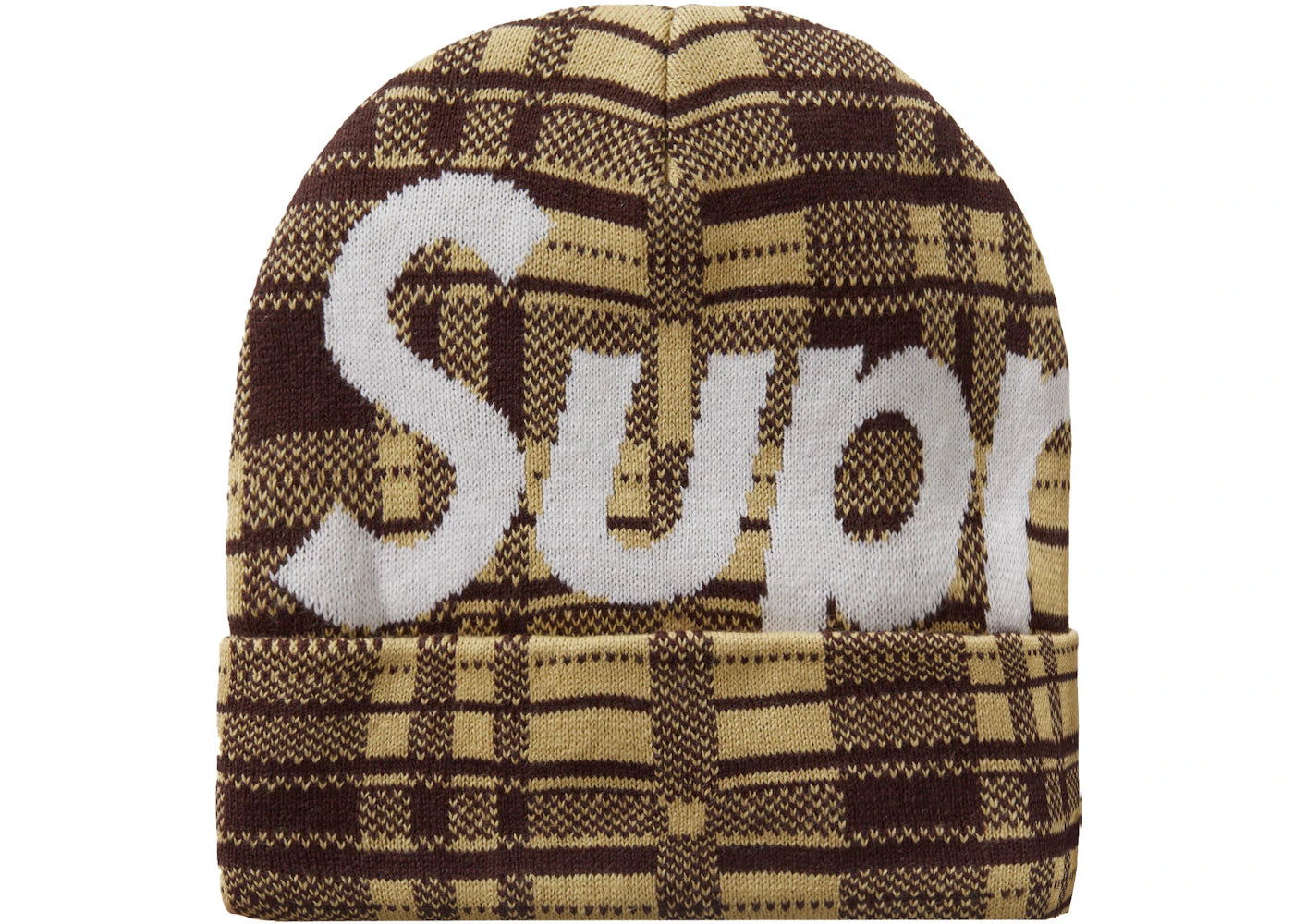 Supreme Big Logo Beanie Beanie (FW23) Tan Plaid