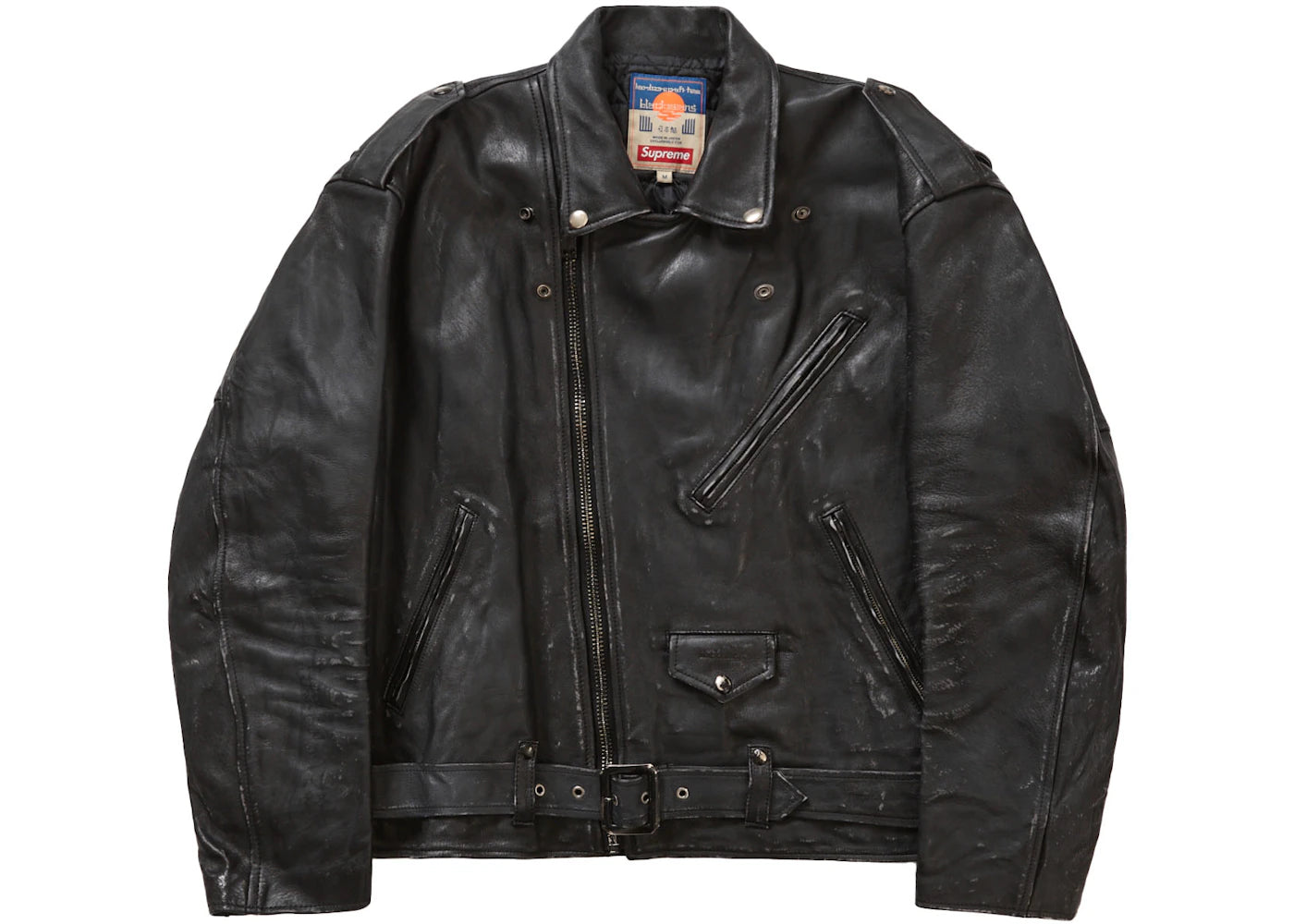 Supreme Blackmeans Painted Leather Motorcycle Jacket Black