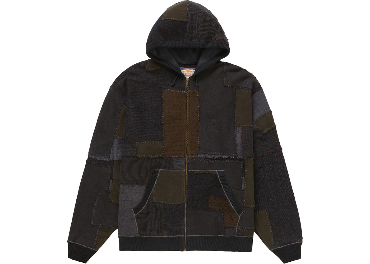 Supreme Blackmeans Patchwork Zip Up Hooded Sweater Black