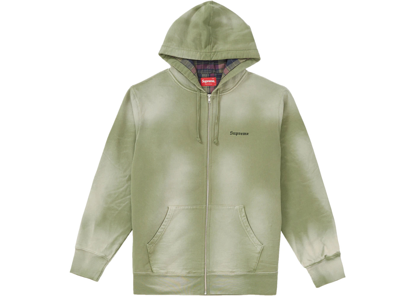 Supreme Bleached Zip Up Sweatshirt Light Olive