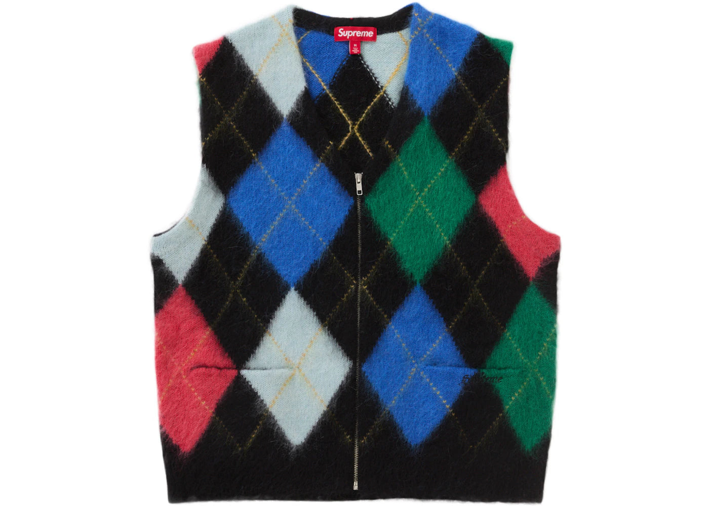 Supreme Brushed Argyle Zip Up Vest Black