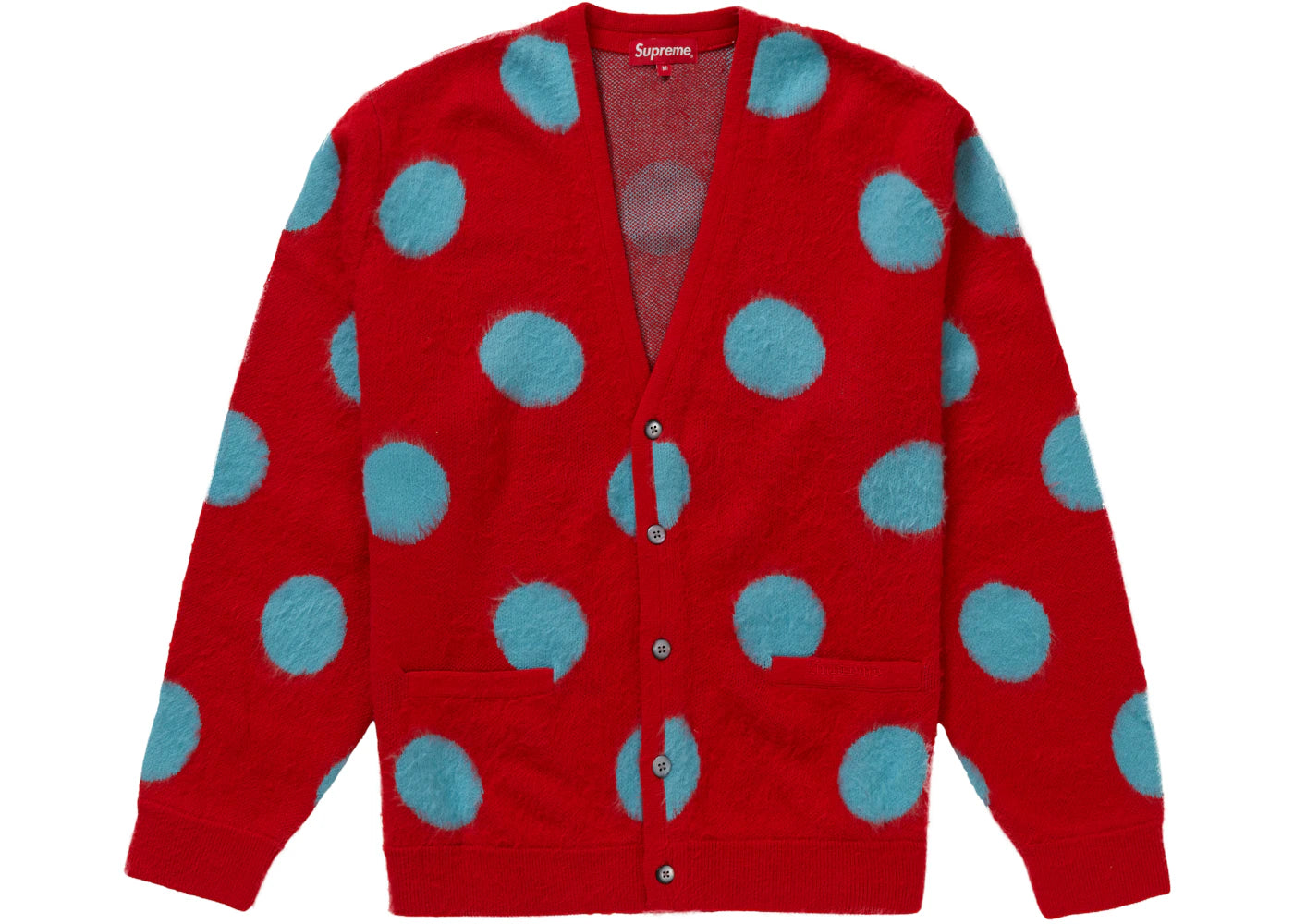 Supreme Brushed Polka Dot Cardigan Red