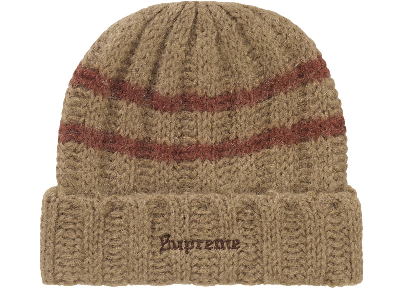 Supreme Brushed Stripe Beanie Camel