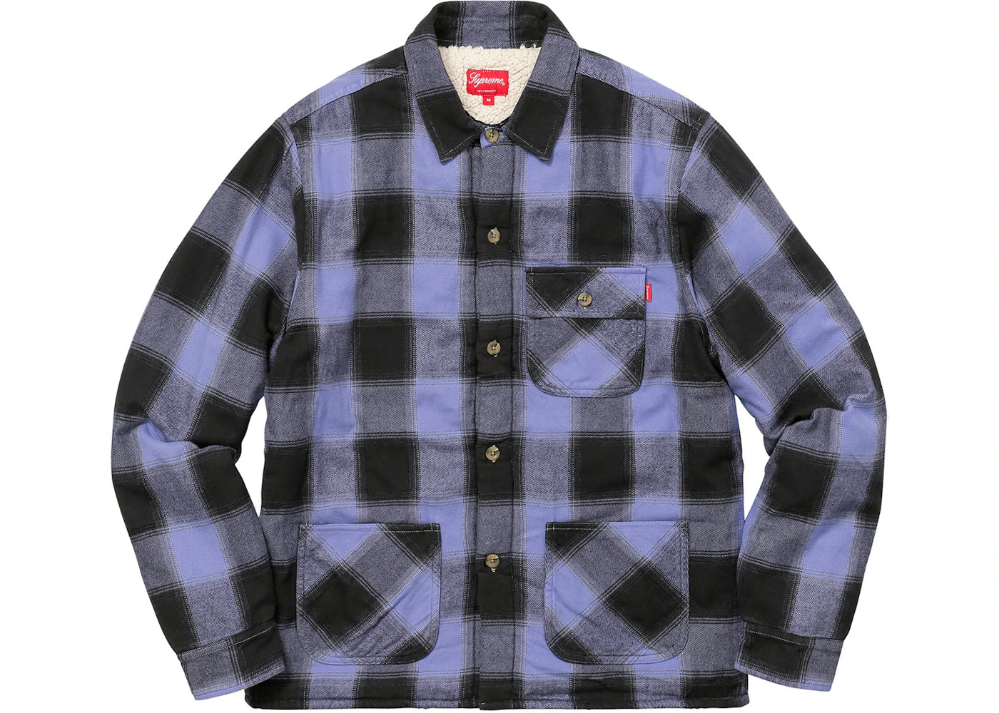 Supreme Buffalo Plaid Sherpa Lined Chore Shirt Light Blue