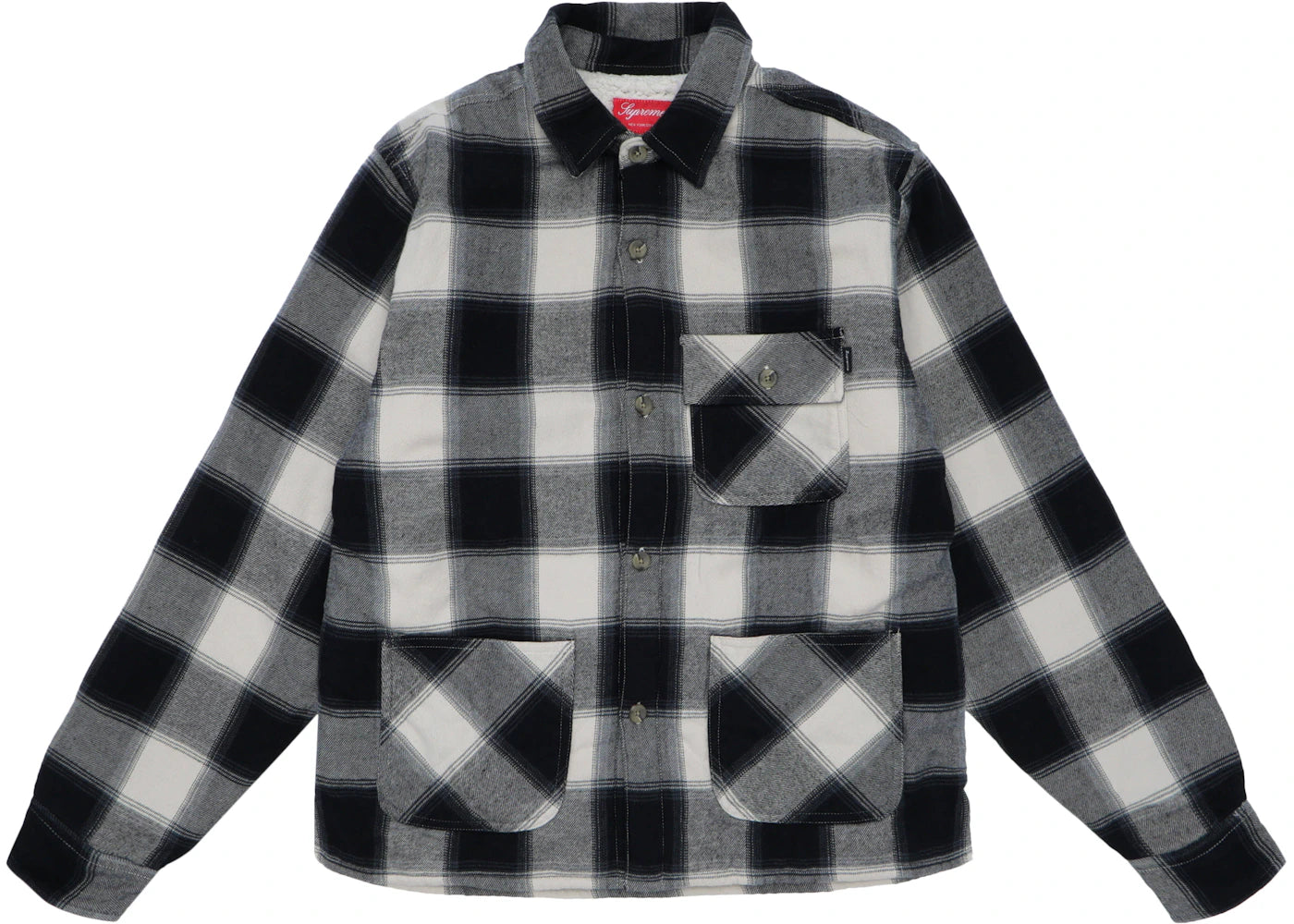 Supreme Buffalo Plaid Sherpa Lined Chore Shirt Natural