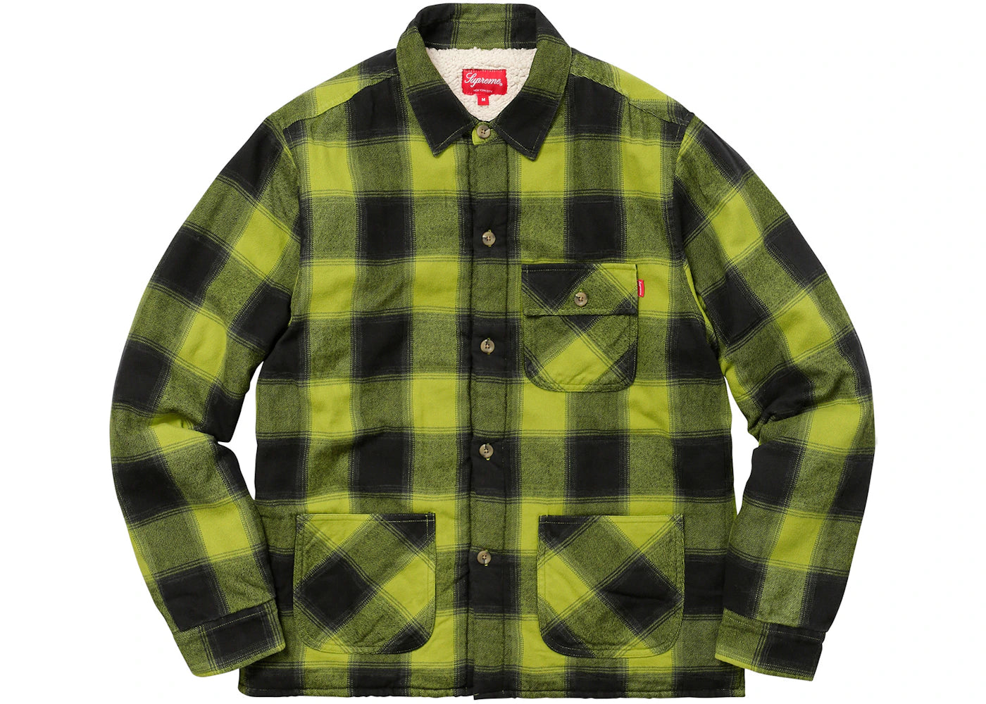 Supreme Buffalo Plaid Sherpa Lined Chore Shirt Pea Green