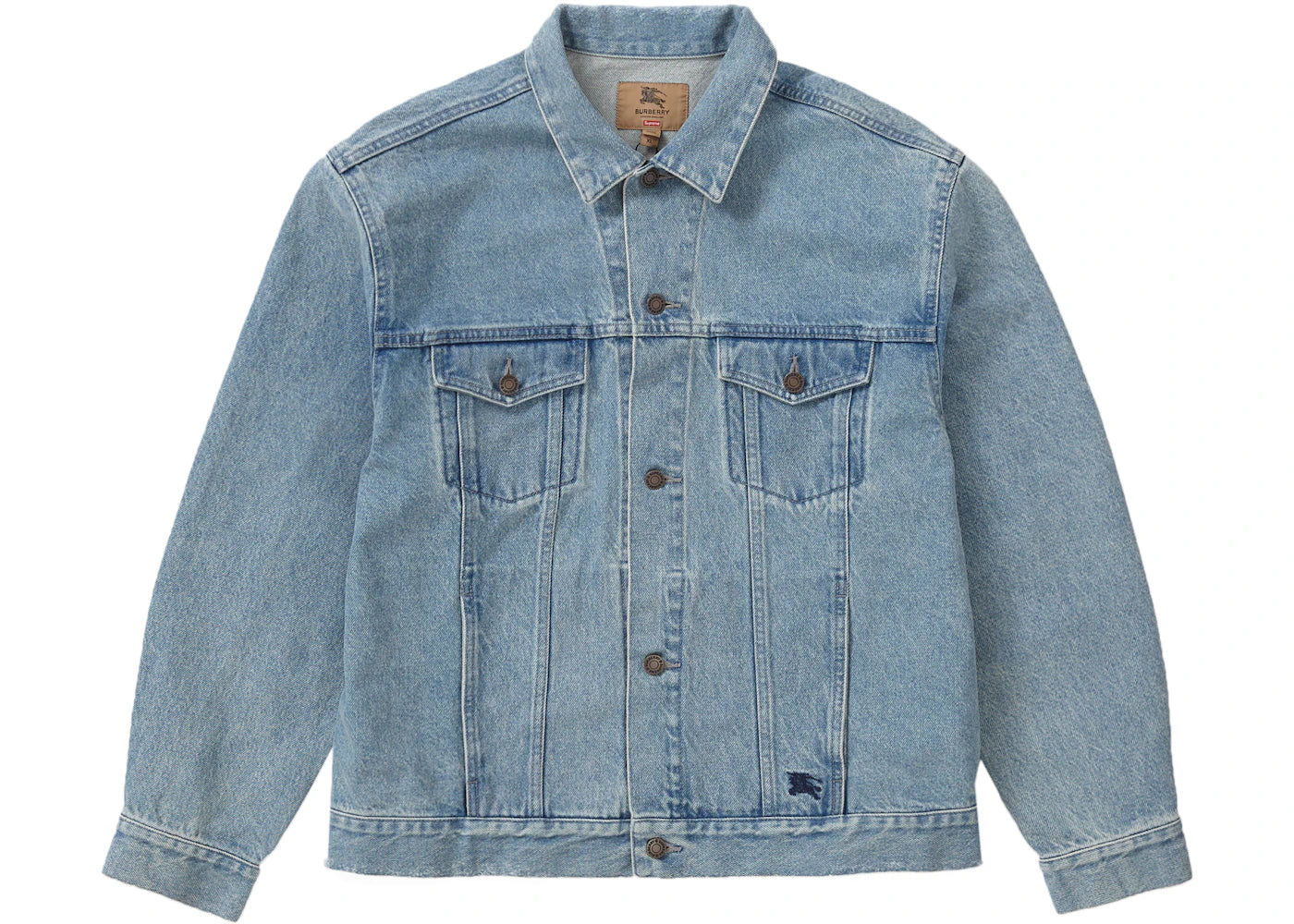 Supreme Burberry Denim Trucker Jacket Washed Blue