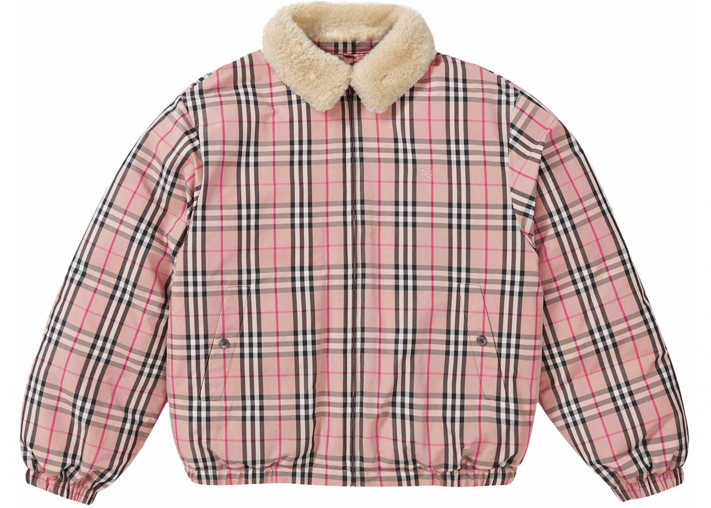 Supreme Burberry Shearling Collar Down Puffer Jacket Pink